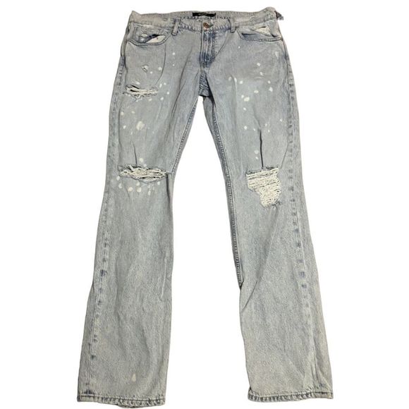 Hudson Mens Blake Slim Straight Distressed Bleached Light Wash Jeans Size 38
